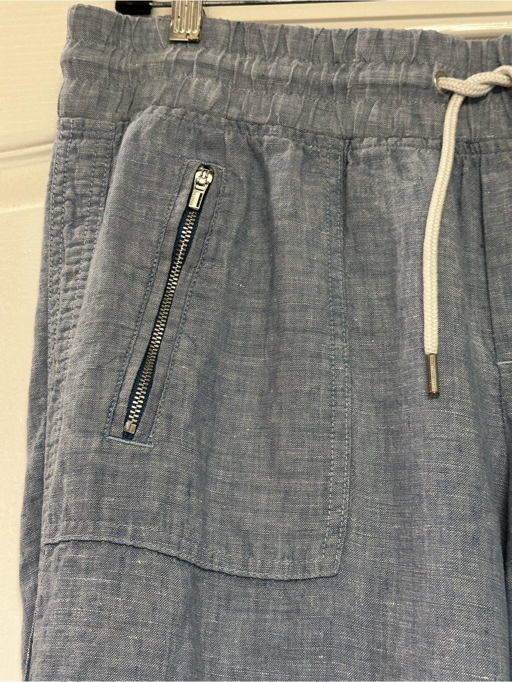 Athleta Women’s Cabo Linen Wide Leg Pant Blue Drawstring Zip Pockets Size 10 T - Picture 3 of 11